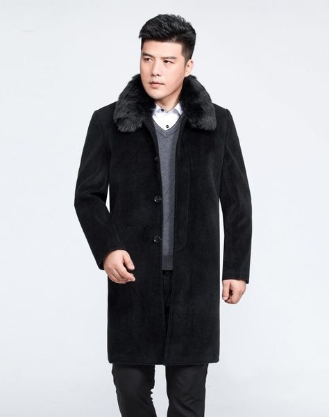 

2021 new man collar fur from man's fake winter coat plus size 5xl wool quilted jacket hombre wxf525 ogof, Black;brown