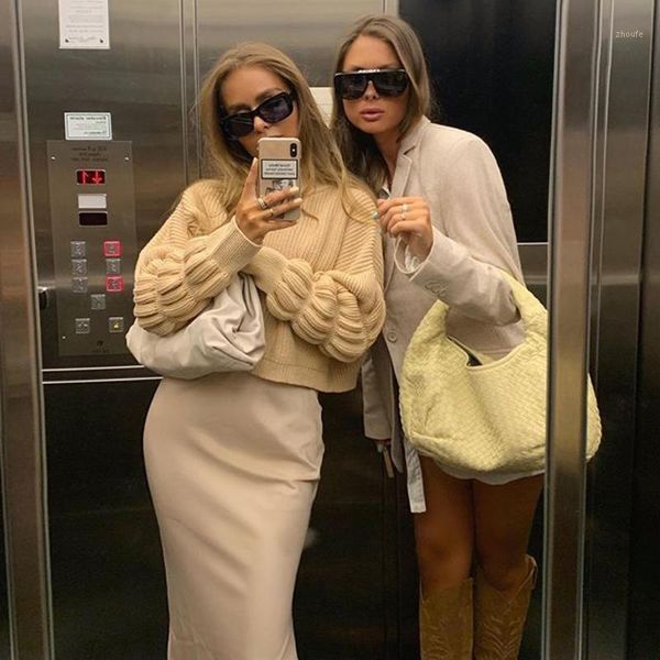 

women casual turtleneck losse sweater lantern sleeve solid color streetwear pullovers stretch 2020 autumn winter new sweaters1, White;black