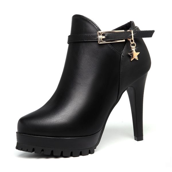 

new ladies of the platform stiletto boots rounded-head deep mouth single shoes womens for spring autumn y200723, Black