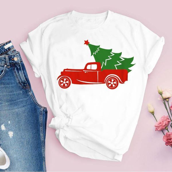 

tees for women print truck kawaii tree happy 90s merry christmas ladies clothes lady clothing female t shirt t-shirt, White