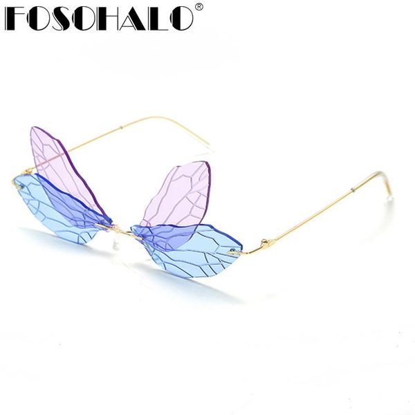 

2021 women rimless sunglasses brand designer retro sun glasses vintage steampunk sunglasses female lady butterfly glasses uv400, White;black