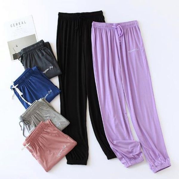 

lazy loose home wear pant modal cotton sleepwear pants autumn winter bottoms womens lounge wear trousers female pajama pants1, Black;red