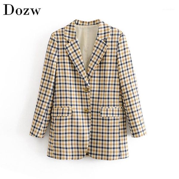 

fashion plaid women blazers long sleeve buttons office warm coat ladies pockets single breasted casual jacket female chaqueta1, White;black