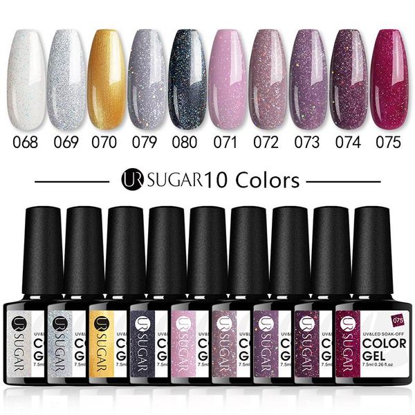 

nail art kits ur sugar 7.5ml 10pcs gel polish set glitter uv nails long lasting soak off base coat no wipe top