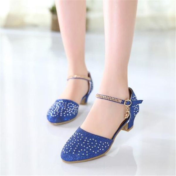 

новая весна лето танцевальная обувь дети принцессы производительности rhinestone младенца студент высокие каблуки партии обуви дети малышей, Black