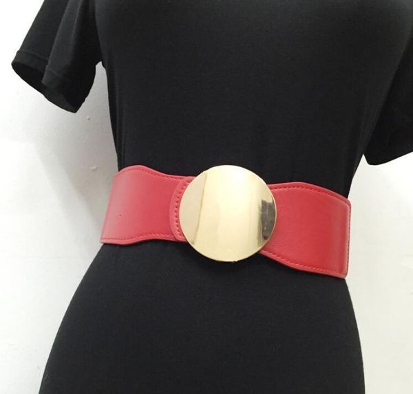 

women's runway fashion pu leather elastic cummerbunds female dress corsets waistband belts decoration wide belt r1538, Black;brown