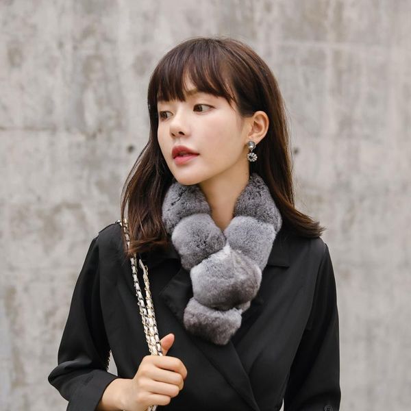 

scarves fur collar black velvet chestnut scarf chinchilla winter style warm fashion, Blue;gray