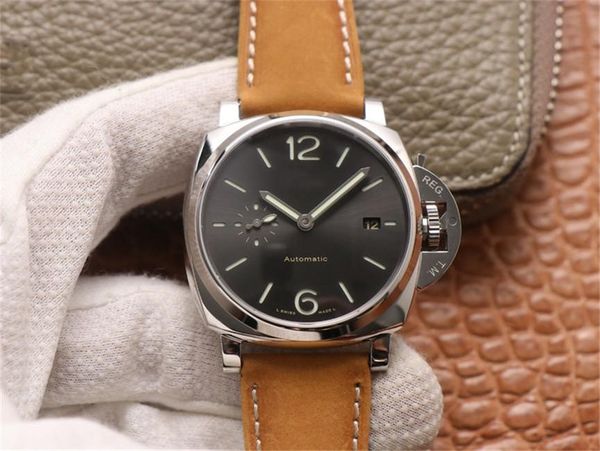 

vs 904 montre men 42mm brand watches movement leather watches de luxe 316l watchcase p.9000 watchband nobic, Slivery;brown