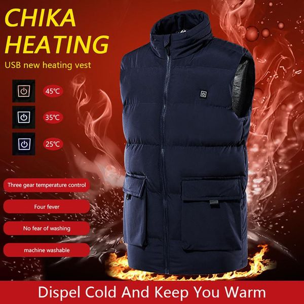 

outdoor t-shirts winter warm cloth men women heating vest usb infrared flexible windpoof electric jacket for snow day cycling fishing, Gray;blue