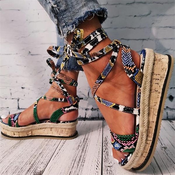 

doratasia big size 35-43 fashion wholesale snake print sandals open toe platform gladiator sandals women summer shoes woman, Black