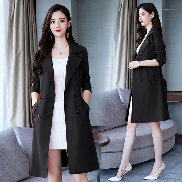 

new autumn slim windbreaker coat female large size fashion double-breasted popular women's coat raglan sleeve long trenchcoat1, Tan;black