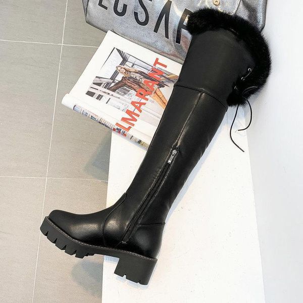 

boots winter style warm knee high snow women waterproof true fur non-slip shoes size 34-431, Black