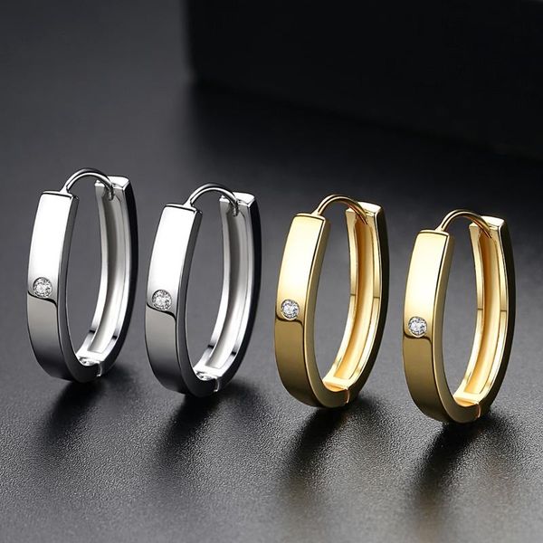 

hoop & huggie fashion silver-color mosaic cubic zircon circle earrings for women girl simple korea wedding party jewel, Golden;silver
