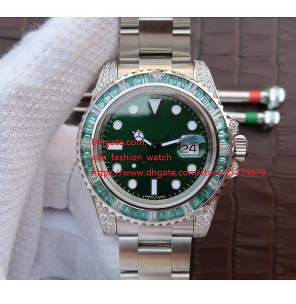 

factory maker sapphire glass 116610lv 116610 full diamond bezel automatic mechanical mens watch watches, Slivery;brown