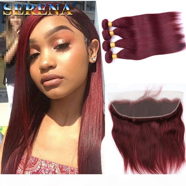 

brazilian red wine virgin human hair bundles 99j virgin hair bundles with 13x4 closure burgundy silky straight human hair with 13x4 frontal, Black;brown