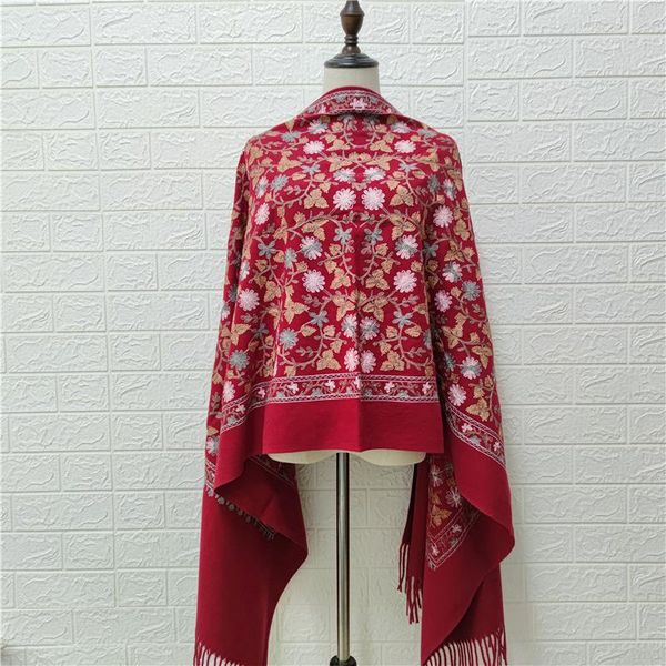 

2020 autumn winter cashmere embroidery scarf ethnic style ladies shawl warmth thick tassel luxury designer women shawl knitted, Blue;gray