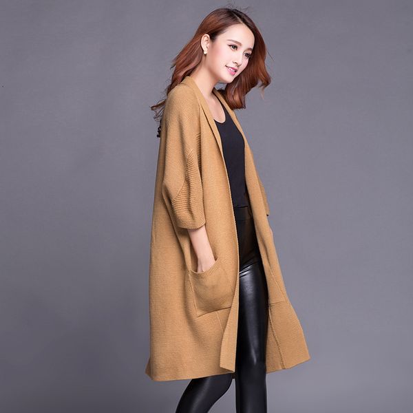 

cardigan 2021 jacket big female size and winter new pocket yw79, Tan;black