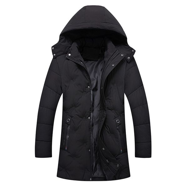 

middle long hooded men's winter leisure warm down cotton padded jacket for middle-aged and old men, Black