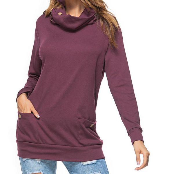 

womens long sleeve female pullover button cowl neck casual slim hooded sweatshirt tunic with pockets harajuku hoodies women, Black