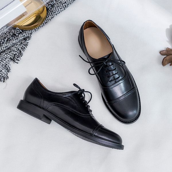 

vangull women genuine leather s spring and autumn cow leather leather career shoes brocken shoes black classic retro fashion lj200928
