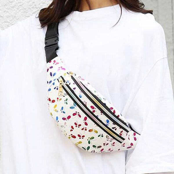 

holographic waist bags women silver fanny pack female belt bag black geometric waist packs laser chest phone pouch