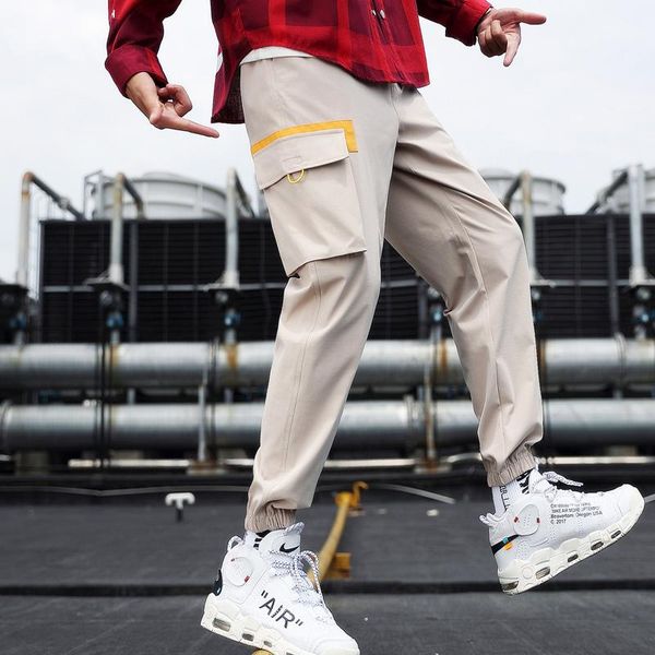 

multi pocket mens harem pants design fashion casual elastic waist joggers pants trousers 2021 new streetwear man sweatpants, Black