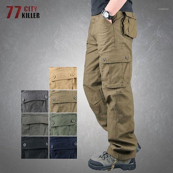 

men's cargo pants wear-resistant multiple pockets tactical trousers male outdoor casual loose straight army mens pants1, Black