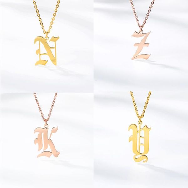

old english capital initial letters pendants necklace stainless steel metal jewelry for woman girls birthday presents necklaces1, Silver