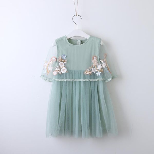 

summer 2020 korean girls princess dress baby girl tulle sequins embroidery bead dresses children frocks graceful fashion, Red;yellow