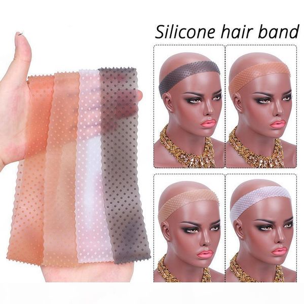 

big and small size headband non slip wigs hold transparent band elastic soft silicon wig grip silicone wig grip band, Black;brown