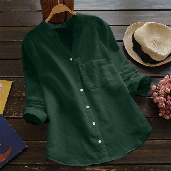 

linen and cotton blouse women casual solid long sleeve shirt blouse button down women plus size feminino camicie donna @45, White