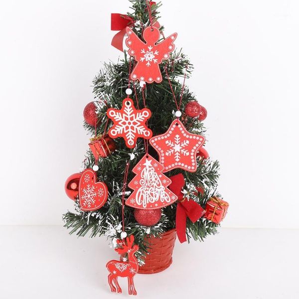 

christmas decorations theme wooden hanging decoration heart-shaped tree festive party supplies 6pcs1