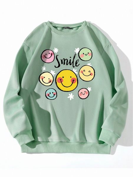 

smile face & letter graphic thermal lined sweatshirt j0fj#, White;black