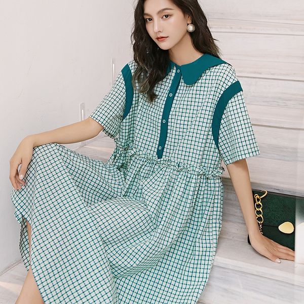 

дизайн чувства женщин plaid платье весна лето плед юбка свободно skirt2020 новой корея east gate женского короткий рукав свободного юбка 8vb, Black;gray