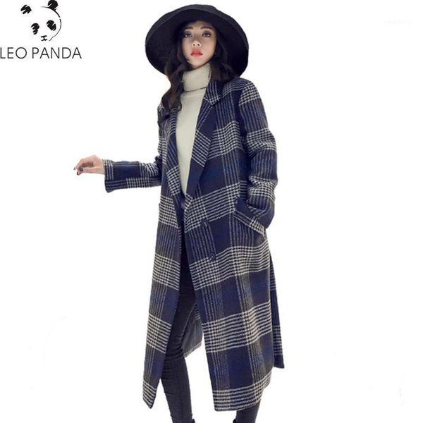 

women's wool & blends fashion women long sleeve v-neck hidden discount loose coats pockets ladies warmth grid printed woolen coat cy1, Black