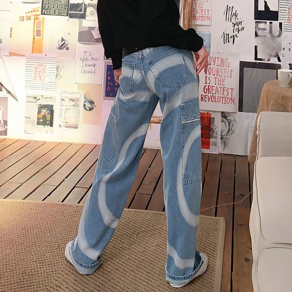 

twotwinstyle streetwear stripe denim women's pants high waist pocket wide leg jeans female autumn large size fashion new 201109, Blue