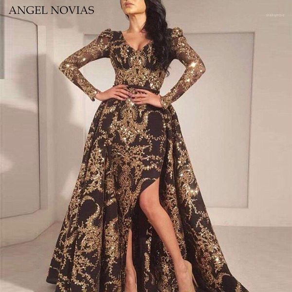 

luxury black gold glitter mermaid long sleeves evening 2018 saudi arabia dubai moroccan formal prom party gowns1, White;black