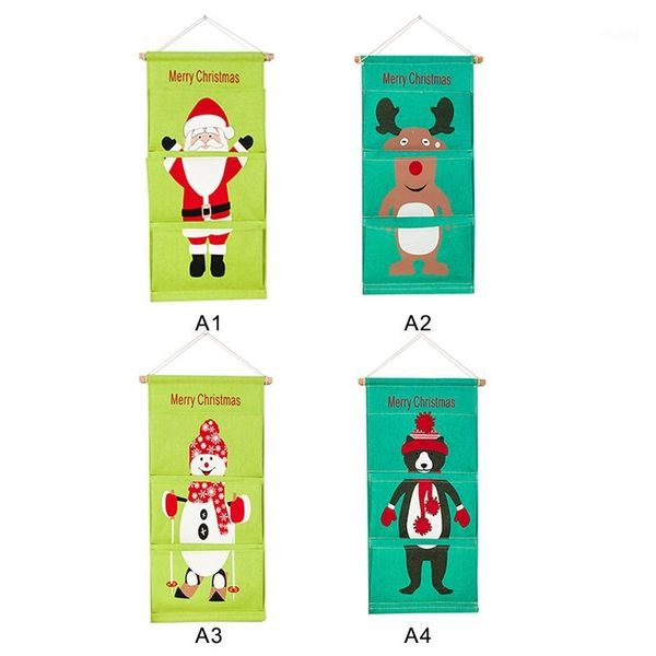 Decorações de Natal sobre o organizador da parede da porta Papai Noel Saco de impressão de rena pendurada de rena