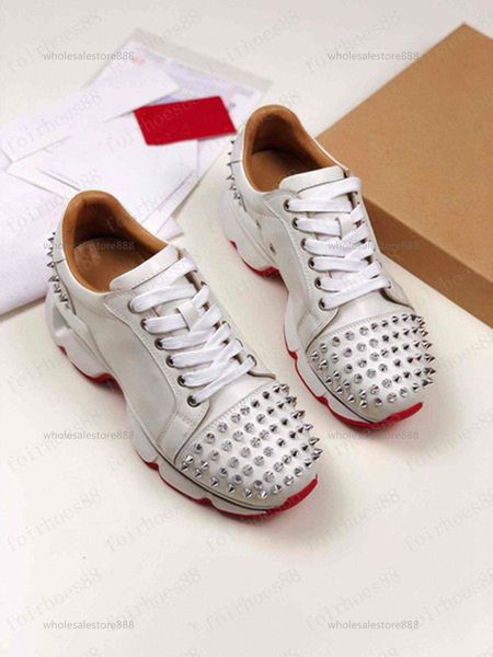 

2021 fashion red bottom men women casual shoes spikes rivets rhinestone dress party walking shoes sneakers chaussures de sport, Black;red
