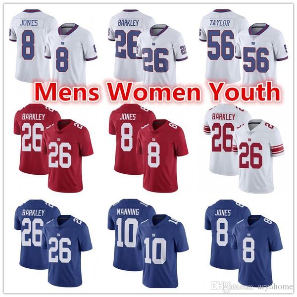 

мужчины женщины молодежь 26 saquon barkley новый 8 дэниел джонс-йорк джерси 10 эли мэннинг giant 88 эван engram 56 лоуренс тейлор футбол, Black;red