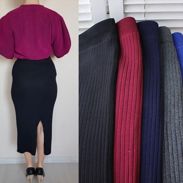 

women winter long woolen skirt elastic waist pencil skirt woman office jupe vintage femme autumn e1123, Black