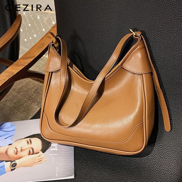 

cezira vintage pu leather hobo bags for women luxury design solid color shoulder bag female casual crossbody handbags and purses