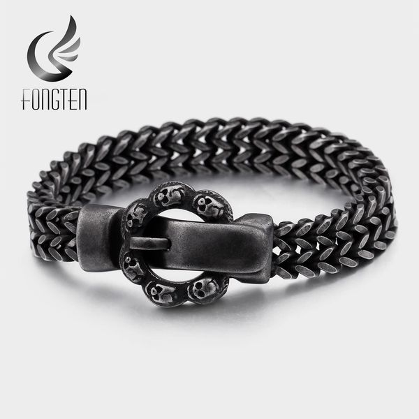 

fongten vintage black skull punk men bracelet retro stainless steel viking bangle man friendship charm bracelet accessories jllfql, Bronze;silver