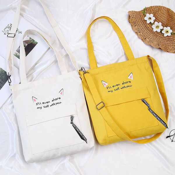 

fashion cute cats ears women canvas handbags messenger bags 2020 new female students school bags shoulder