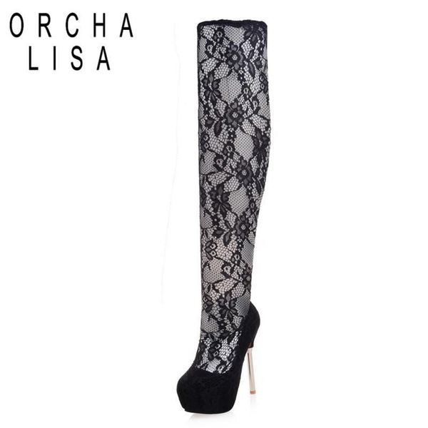 

orcha lisa women boots summer boots lace over-knee boot platform high heels shoes women party nightclub botas femnino a270c, Black