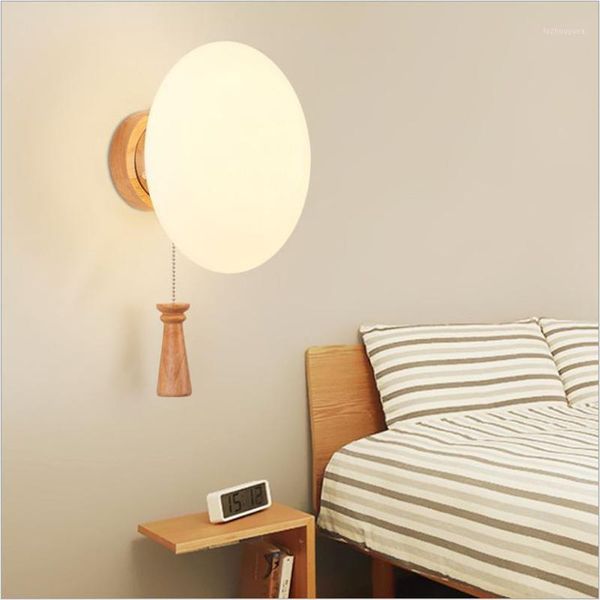 

solid wood wall lamp led ac85-265v japanese solid wood bedside lamp sconce bracket light1