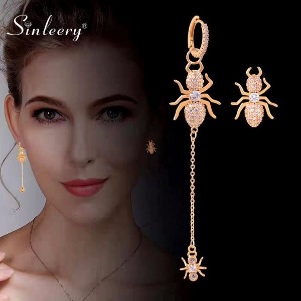 

dangle & chandelier sinleery asymmetry spider drop and stud earrings yellow gold silver color full tiny crystal for women jewelry es492 ssd