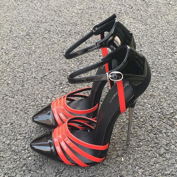 

sandals extreme fetish high heels 16cm woman pumps mixed colors stilettos model show stripper slender shoes plus size 46, Black