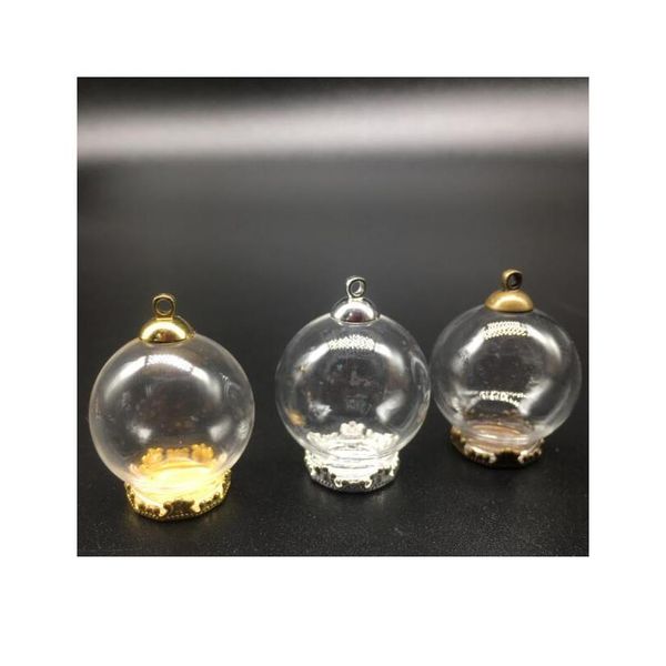 

20sets 25*15mm miniature terrarium glass globes metal crown base tray jewelry necklace lanugo vial pendant diy wishing sqcnxu, Black