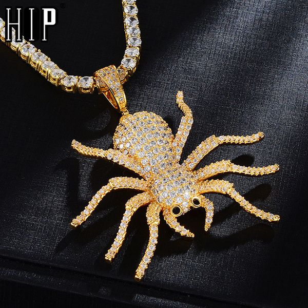 

hip hop bling cz spider iced out cubic zirconia necklace & pendant for men jewelry charm tennis chainq0115, Black